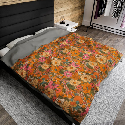 Orange Flower Hippie Throw Blanket