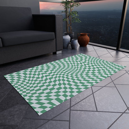 Retro Blue Checkered Rug