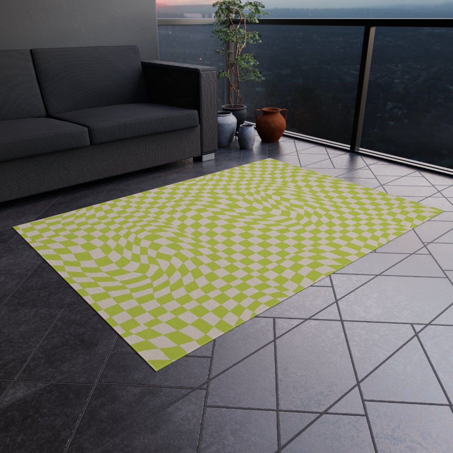 Groovy Green Checkered Rug