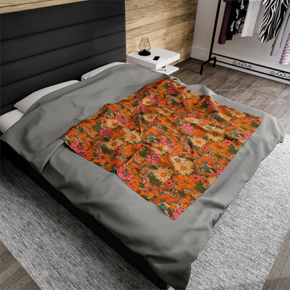 Orange Flower Hippie Throw Blanket