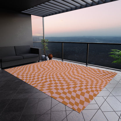 Groovy Pink and Red Checkered Rug