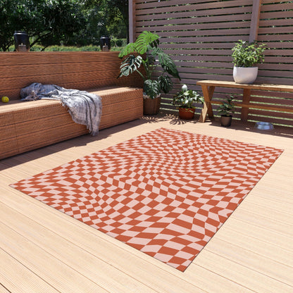 Wavy Red Checkered Rug