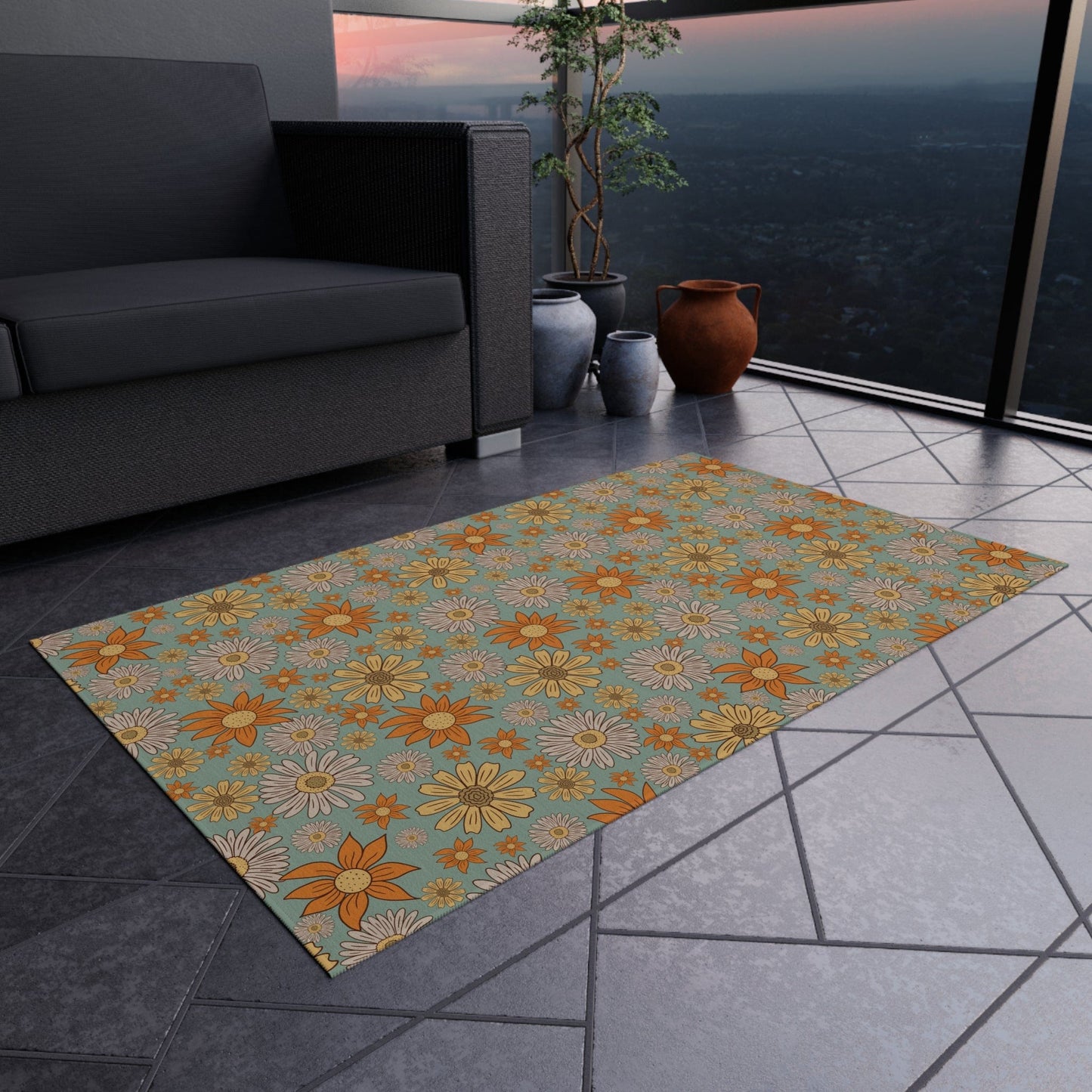 Blue Floral Hippie Rug