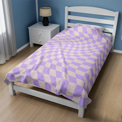 Retro Purple Checkered Throw Blanket