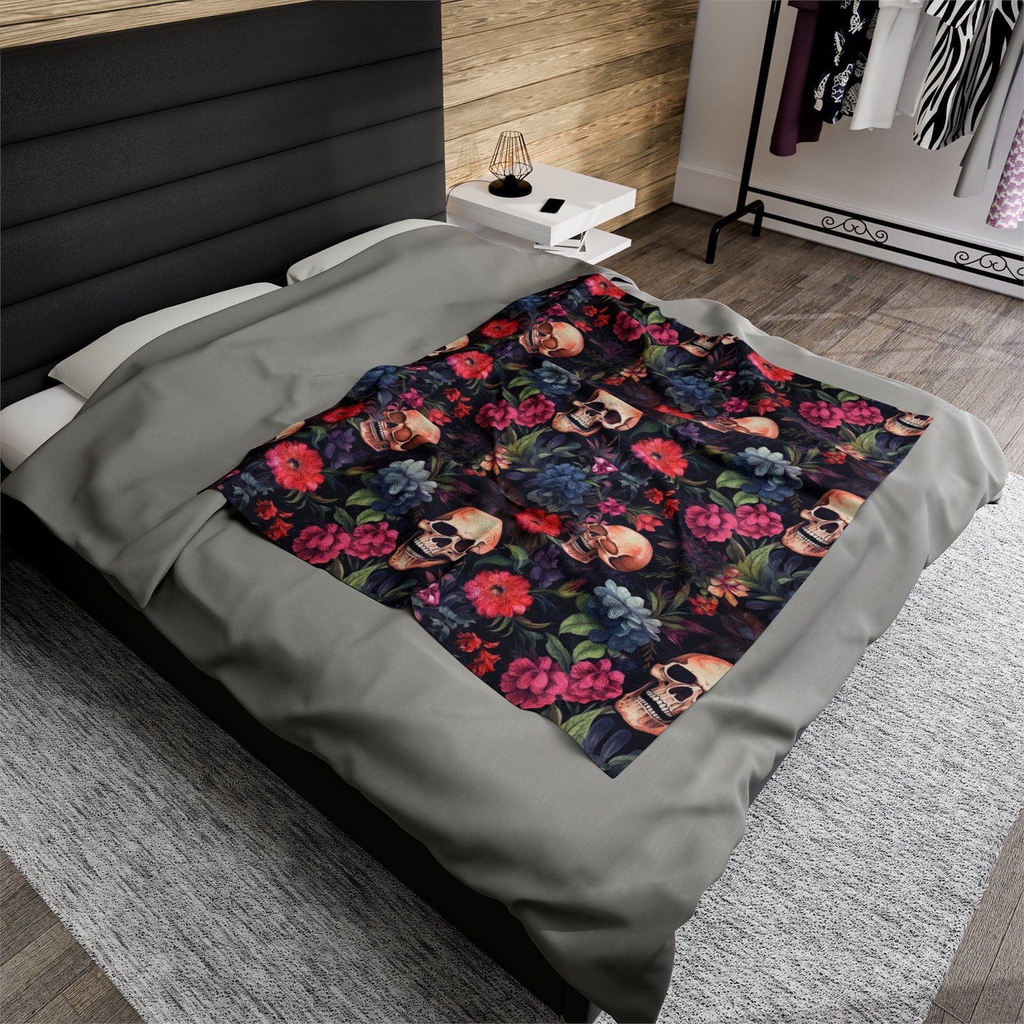 Skulls and Flowers Throw Blanket