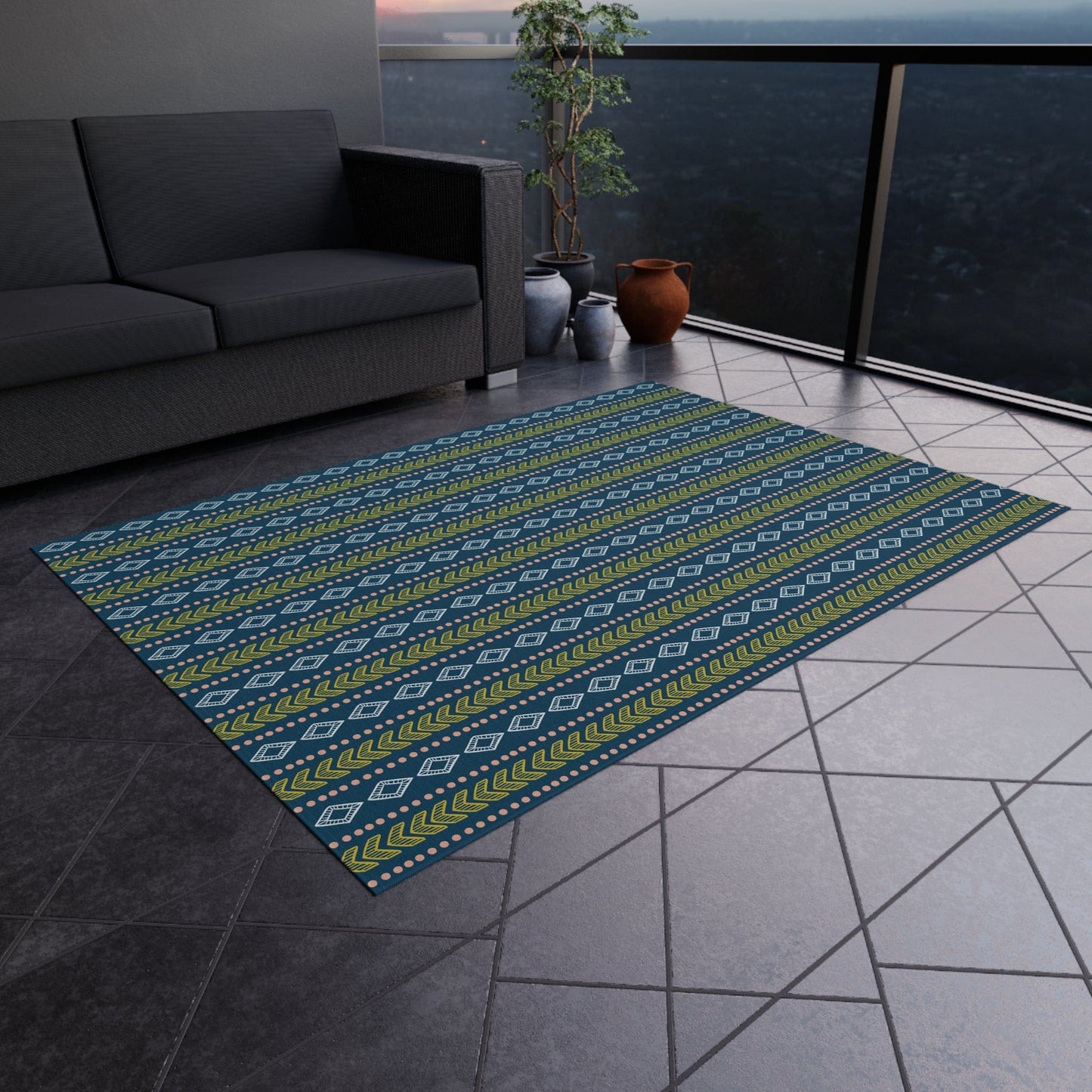 Green Blue Geometric Rug