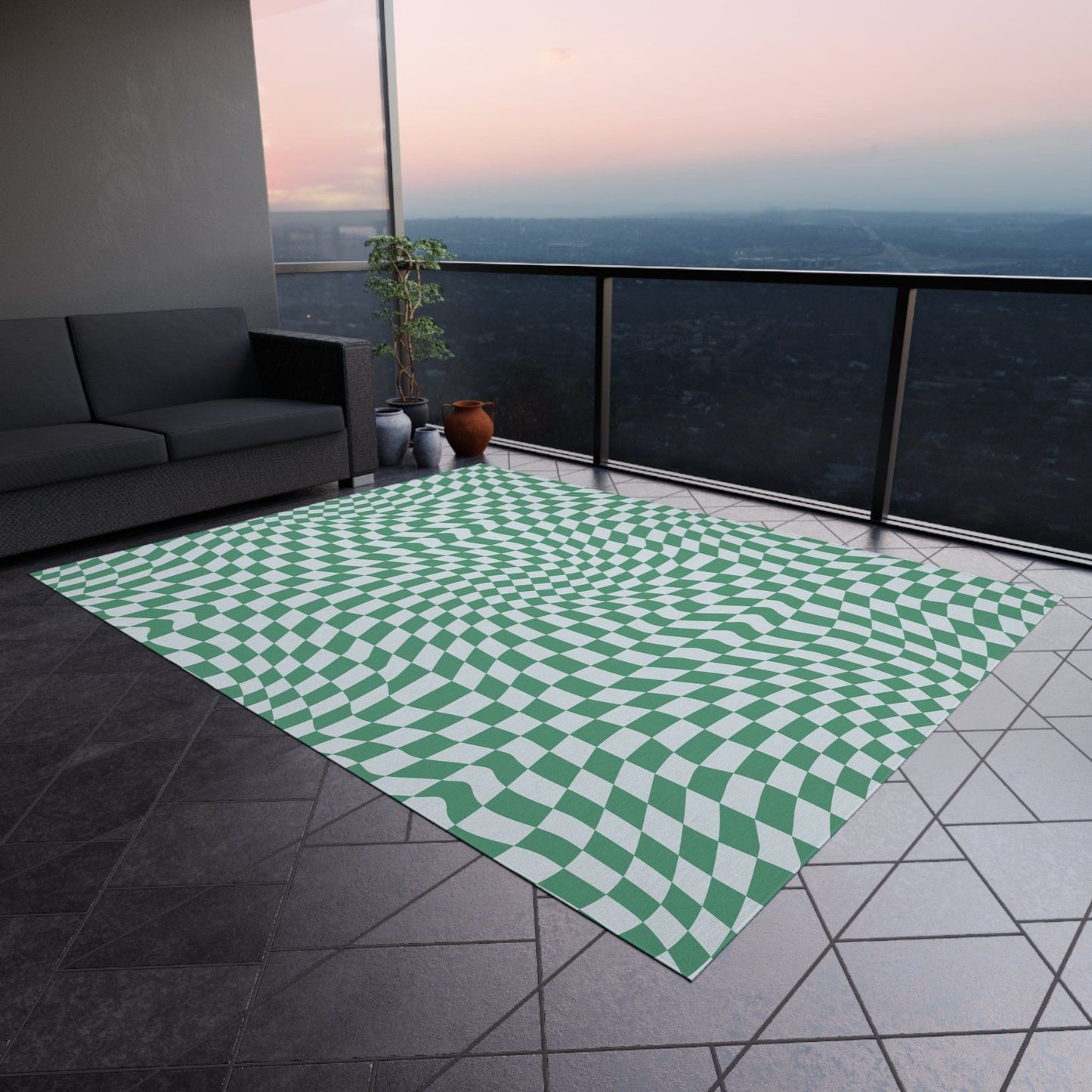 Retro Blue Checkered Rug