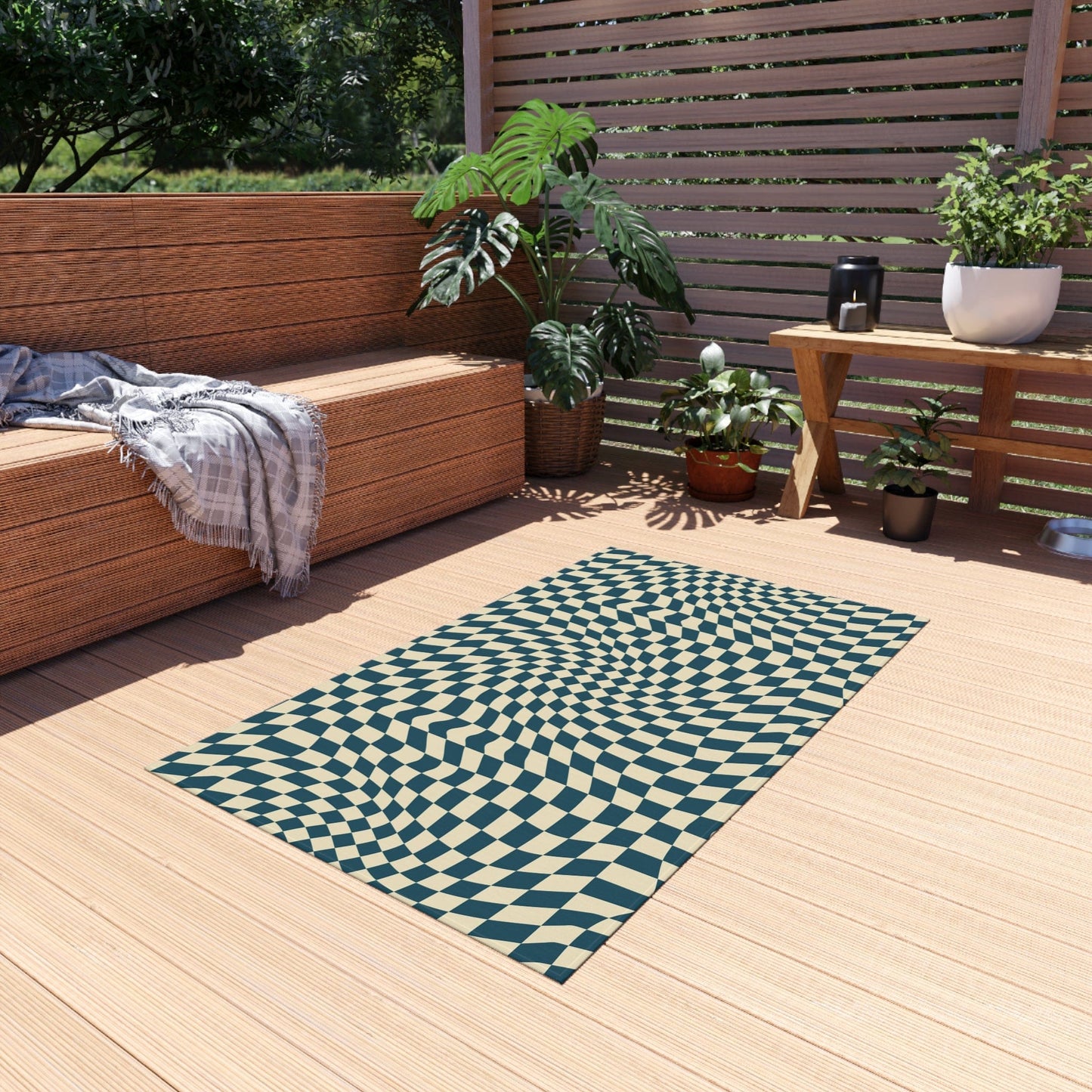 Wavy Blue Checkered Rug