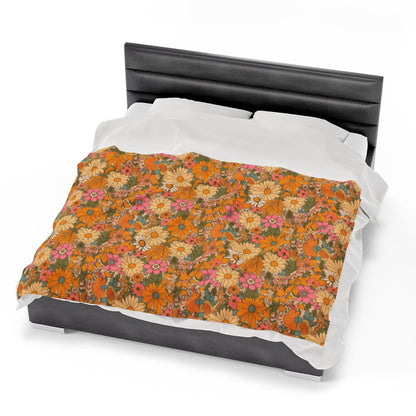 Orange Flower Hippie Throw Blanket