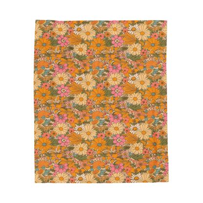 Orange Flower Hippie Throw Blanket