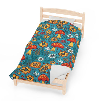 Cute Blue Mushroom Throw Blanket