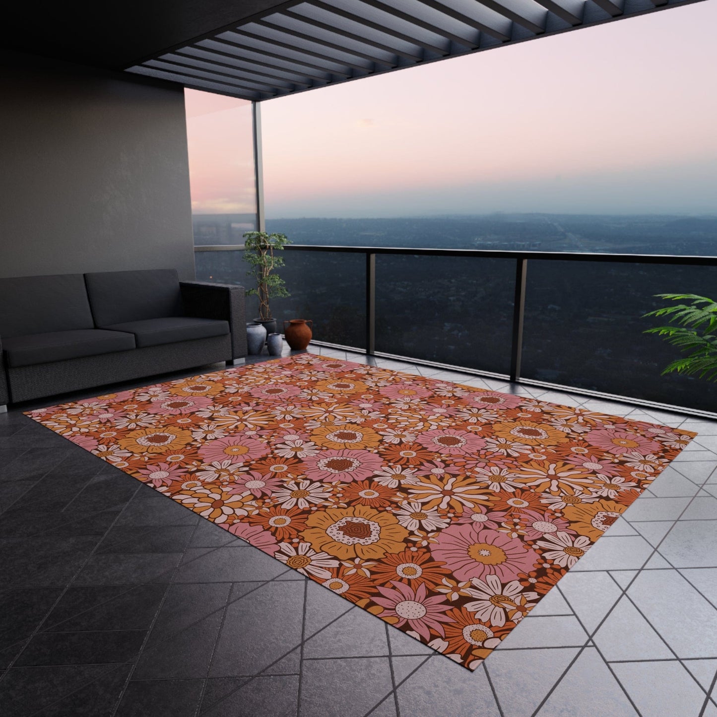 Pink Floral Groovy Rug