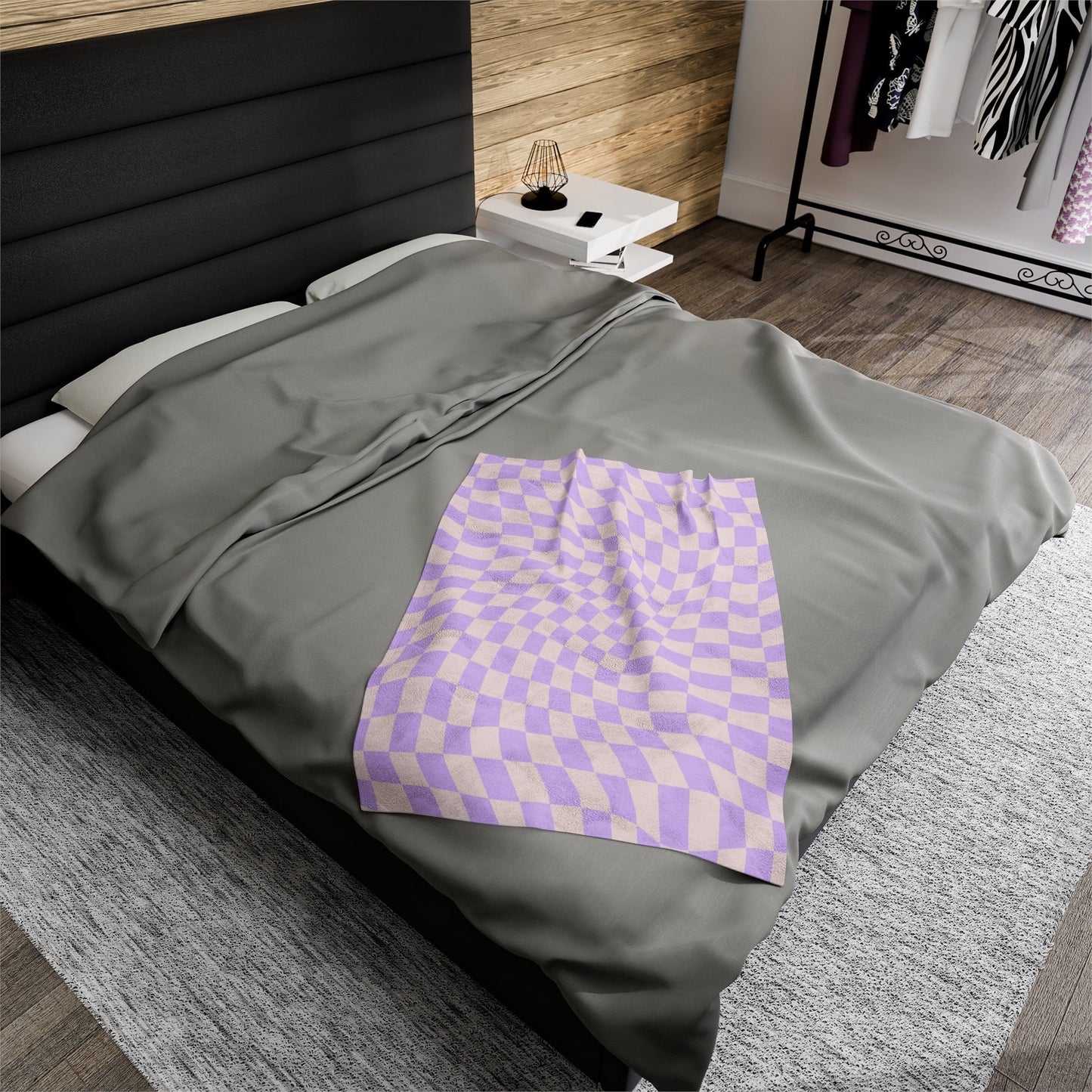 Retro Purple Checkered Throw Blanket