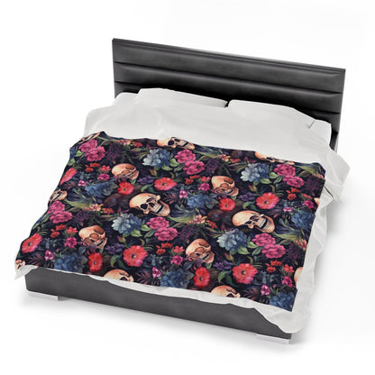 Skulls and Flowers Throw Blanket