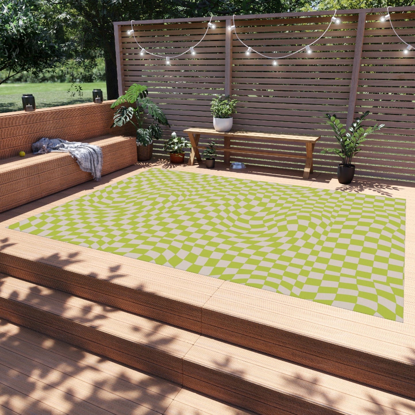 Groovy Green Checkered Rug