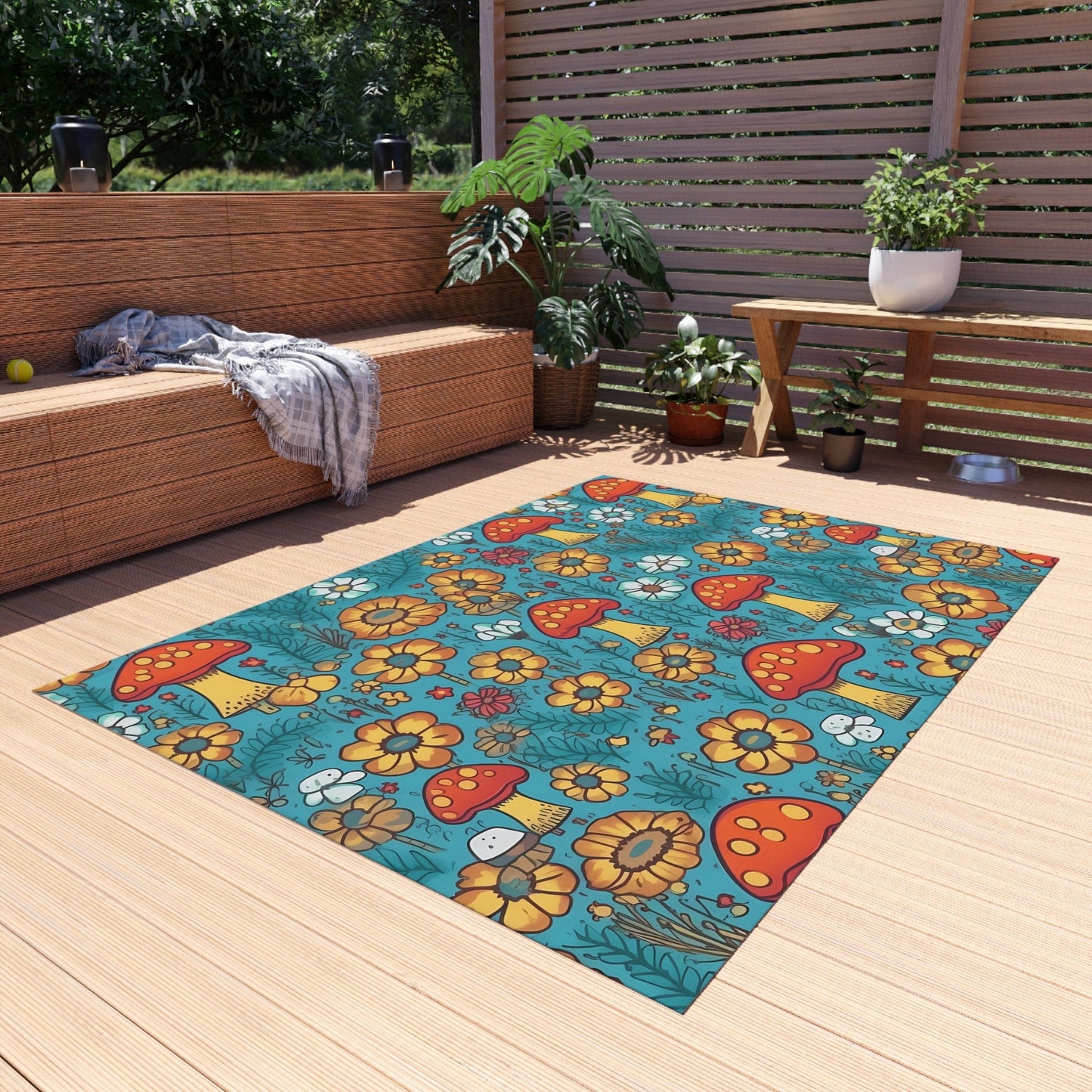 Colorful Mushroom Flower Rug