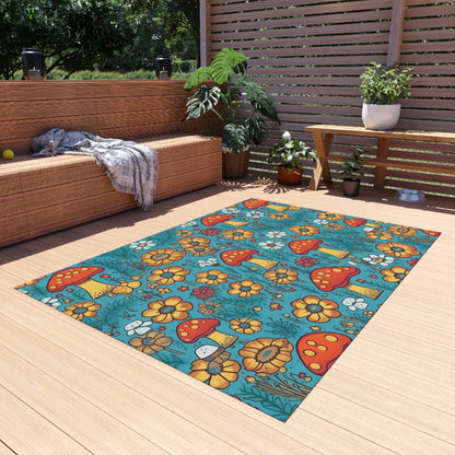 Colorful Mushroom Flower Rug