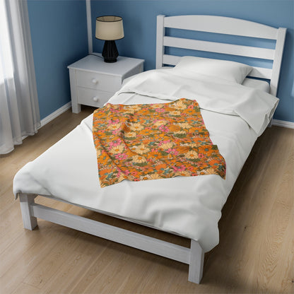 Orange Flower Hippie Throw Blanket