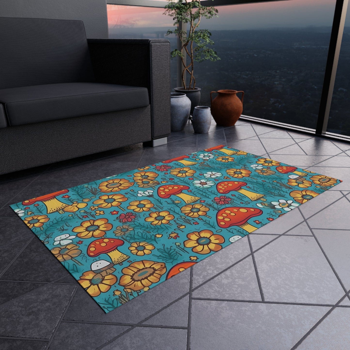 Colorful Mushroom Flower Rug