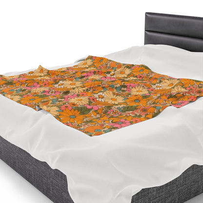 Orange Flower Hippie Throw Blanket