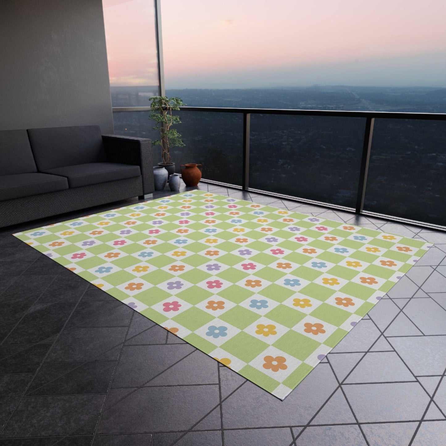 Colorful Retro Flower Rug