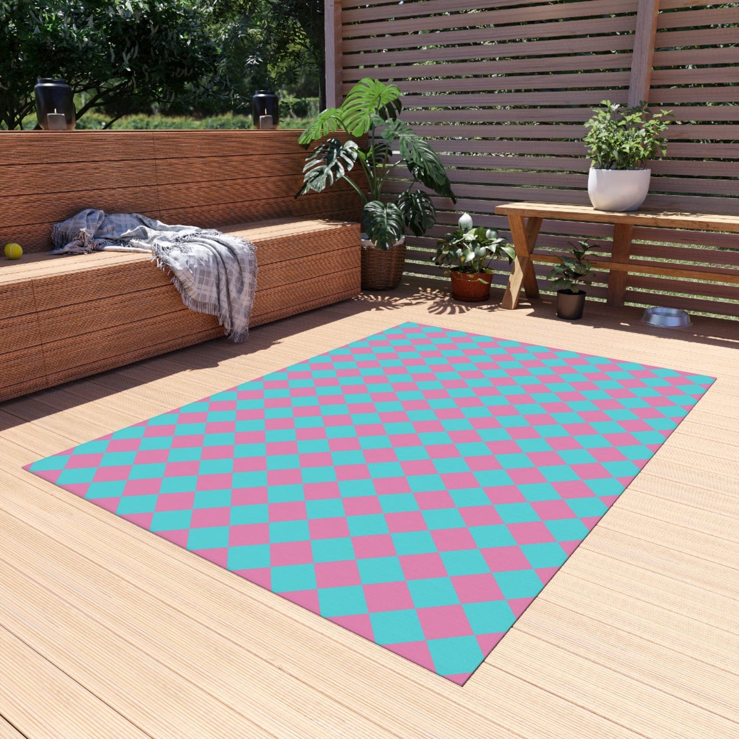 Blue Pink Checkered Rug