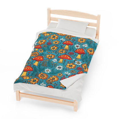 Cute Blue Mushroom Throw Blanket