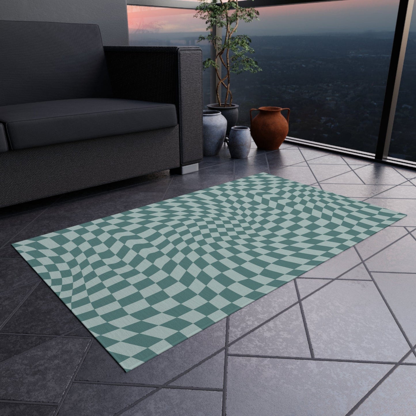 Groovy Blue Checkered Rug