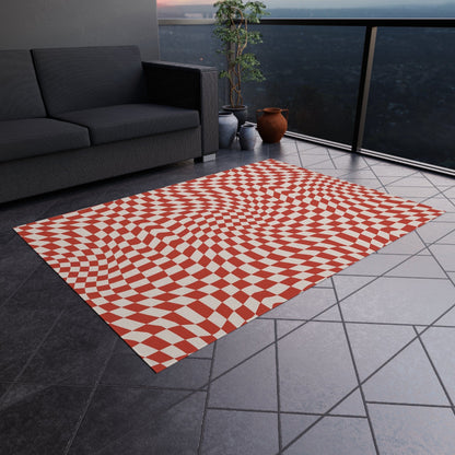 Groovy Red Checkered Rug