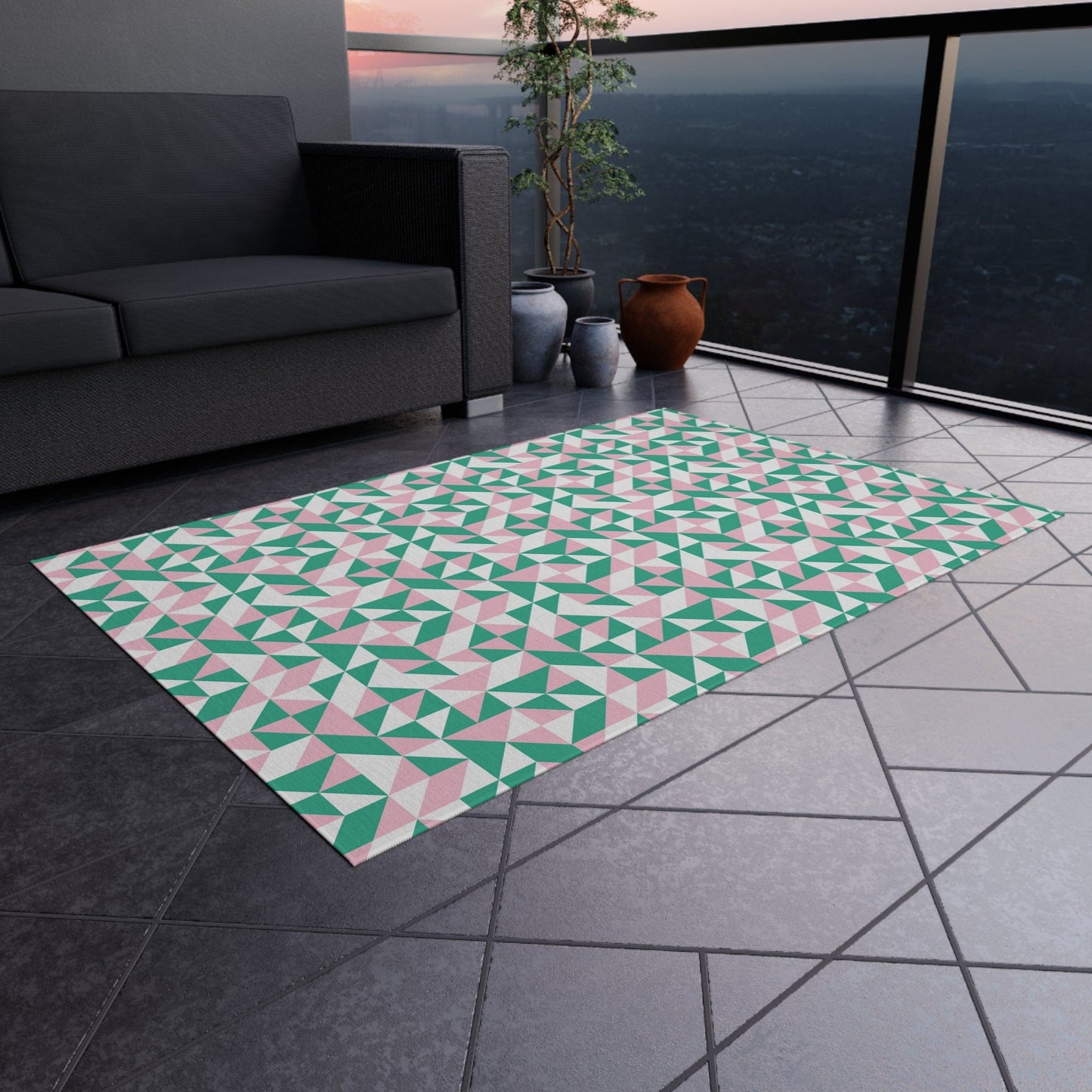 Green and Pink Geometric Rug