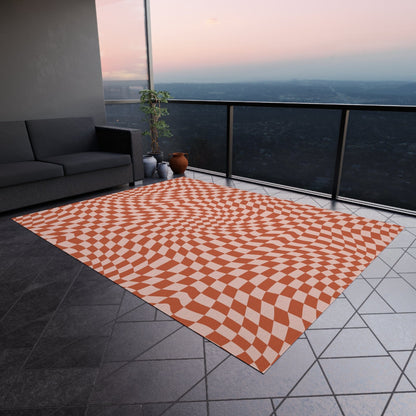 Wavy Red Checkered Rug