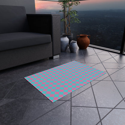 Blue Pink Checkered Rug