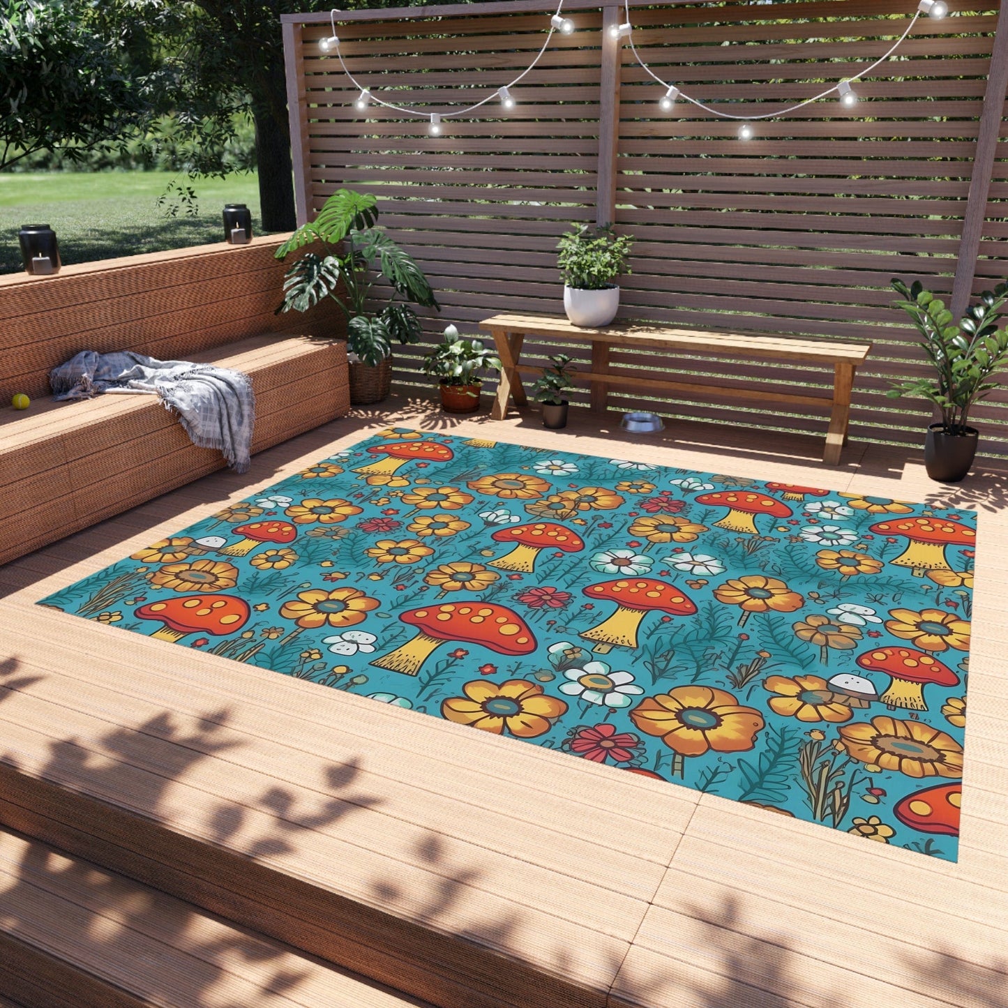 Colorful Mushroom Flower Rug