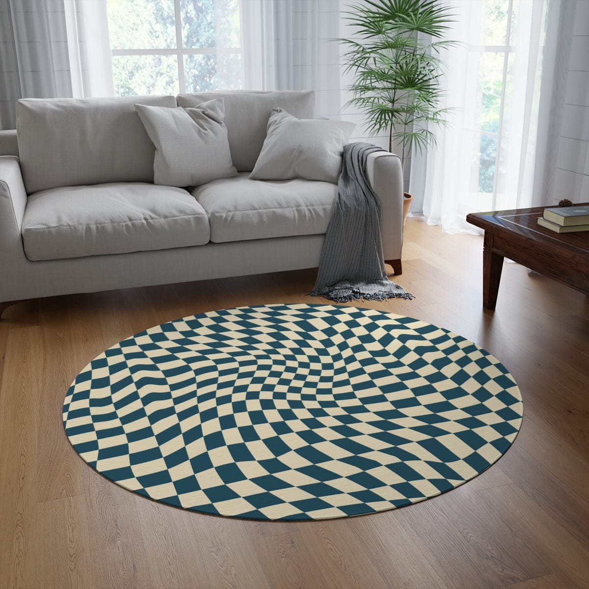 Wavy Blue Checkered Rug