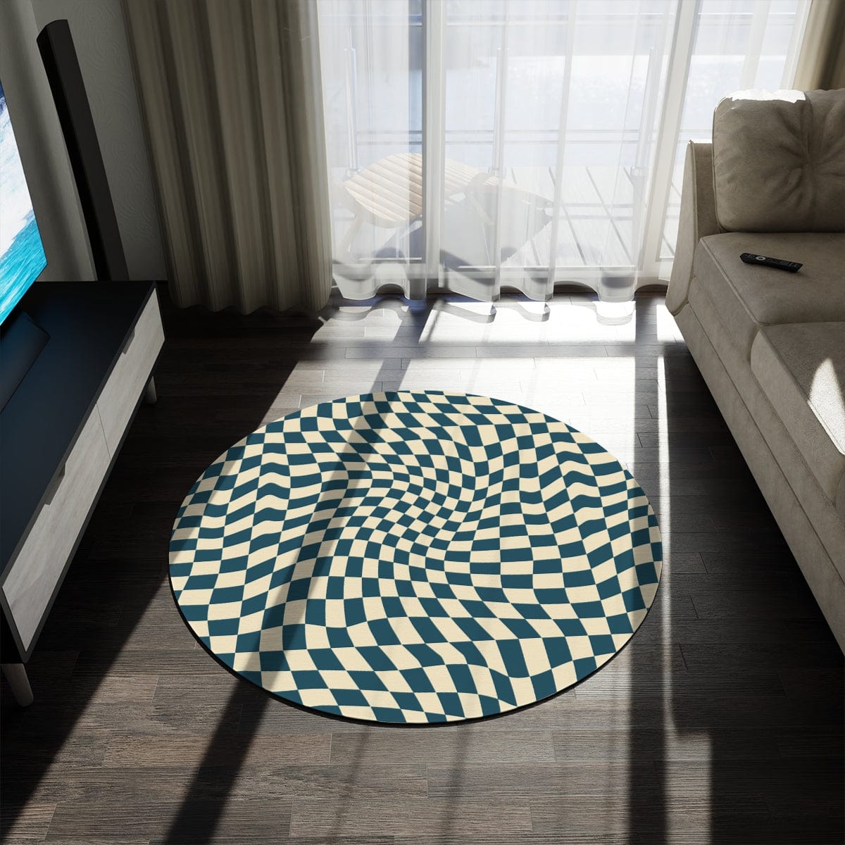 Wavy Blue Checkered Rug