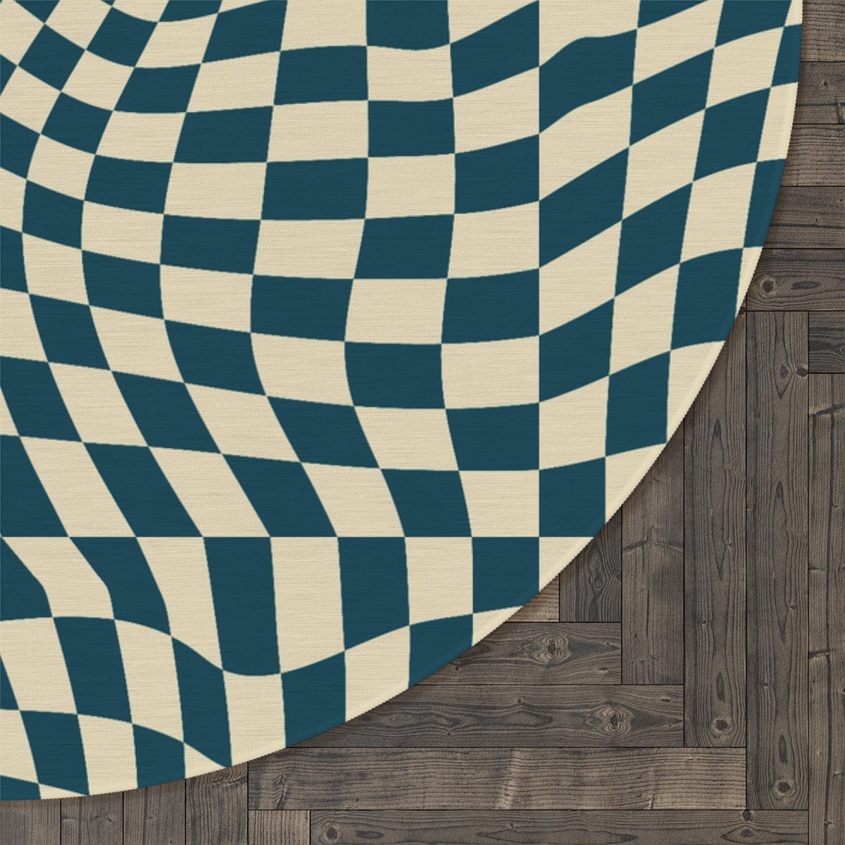 Wavy Blue Checkered Rug