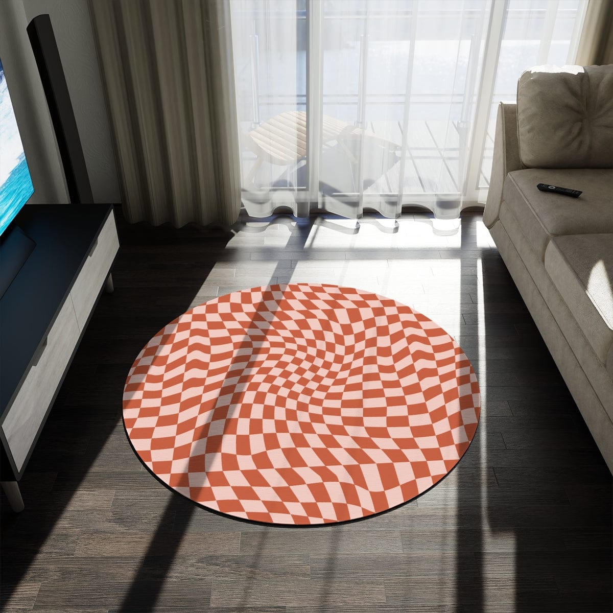 Wavy Red Checkered Rug