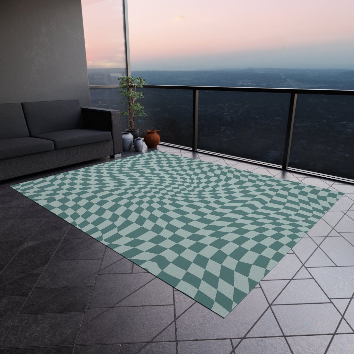 Groovy Blue Checkered Rug