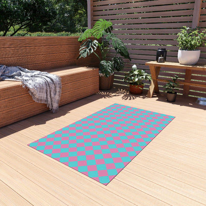 Blue Pink Checkered Rug