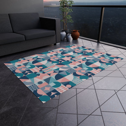 Blue and Pink Geometric Rug