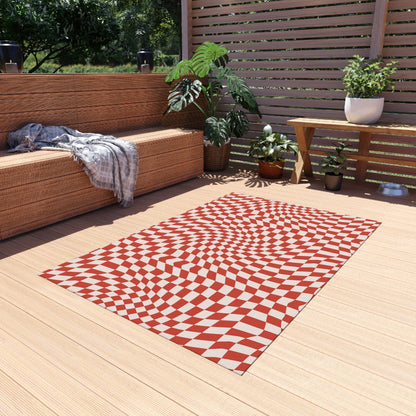 Groovy Red Checkered Rug