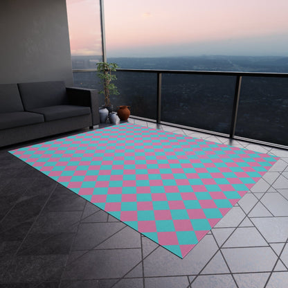 Blue Pink Checkered Rug