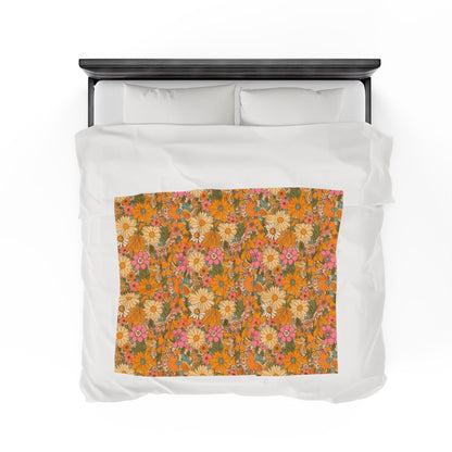 Orange Flower Hippie Throw Blanket