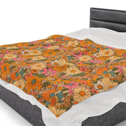 Orange Flower Hippie Throw Blanket