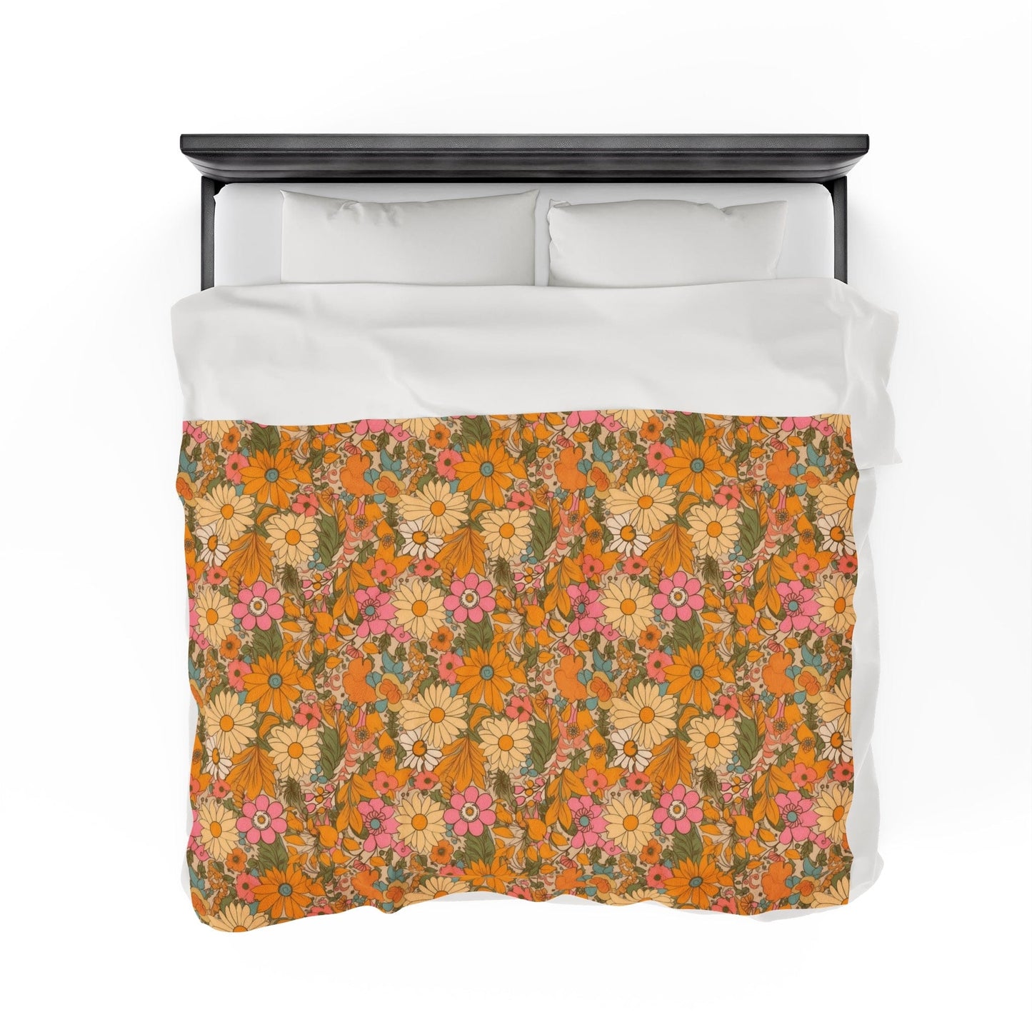 Orange Flower Hippie Throw Blanket