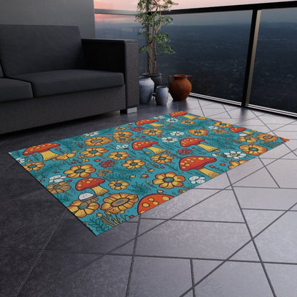 Colorful Mushroom Flower Rug