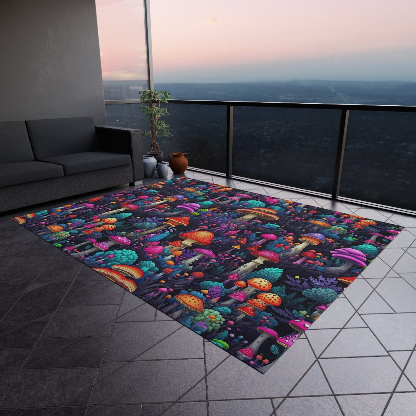 Colorful Trippy Mushroom Rug