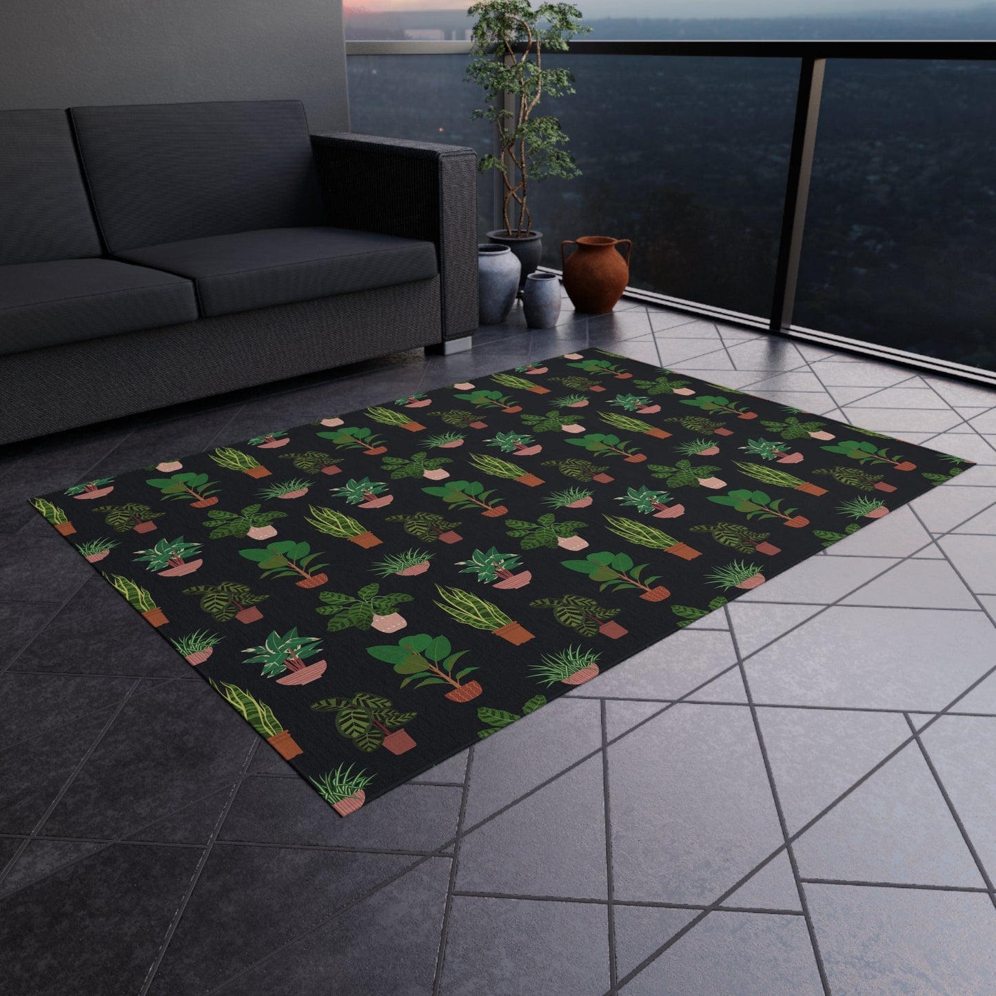 Black Plant Rug