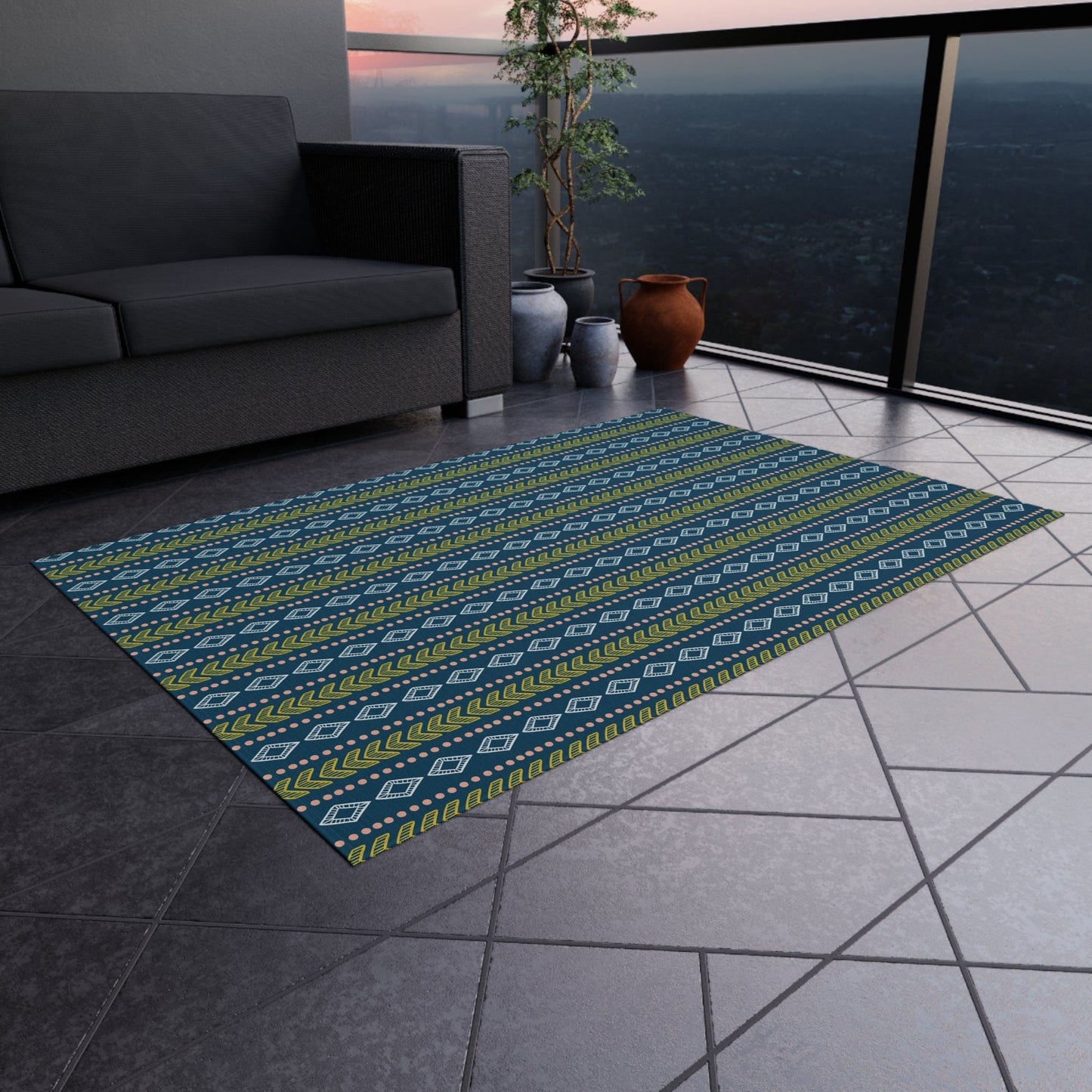 Green Blue Geometric Rug