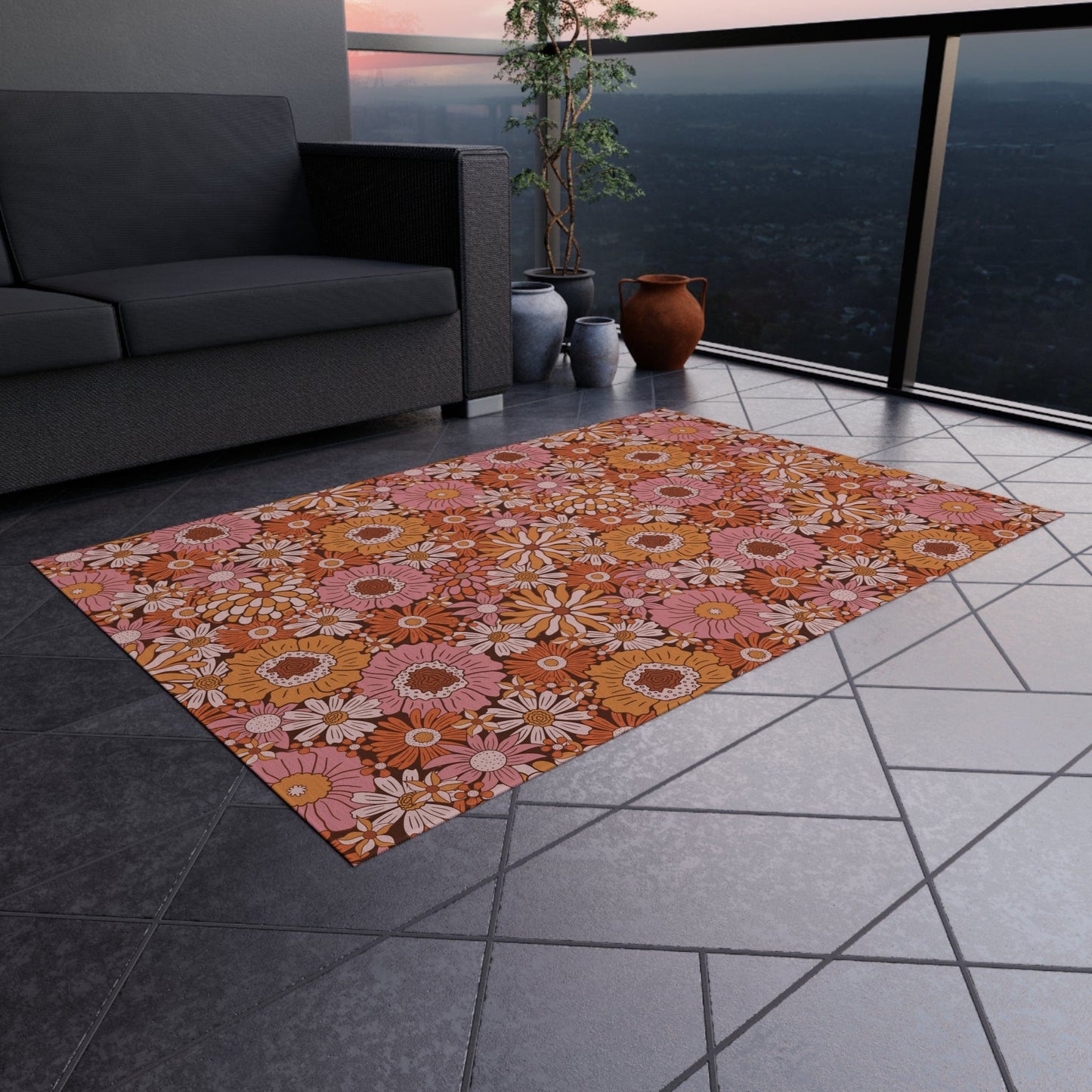 Pink Floral Groovy Rug